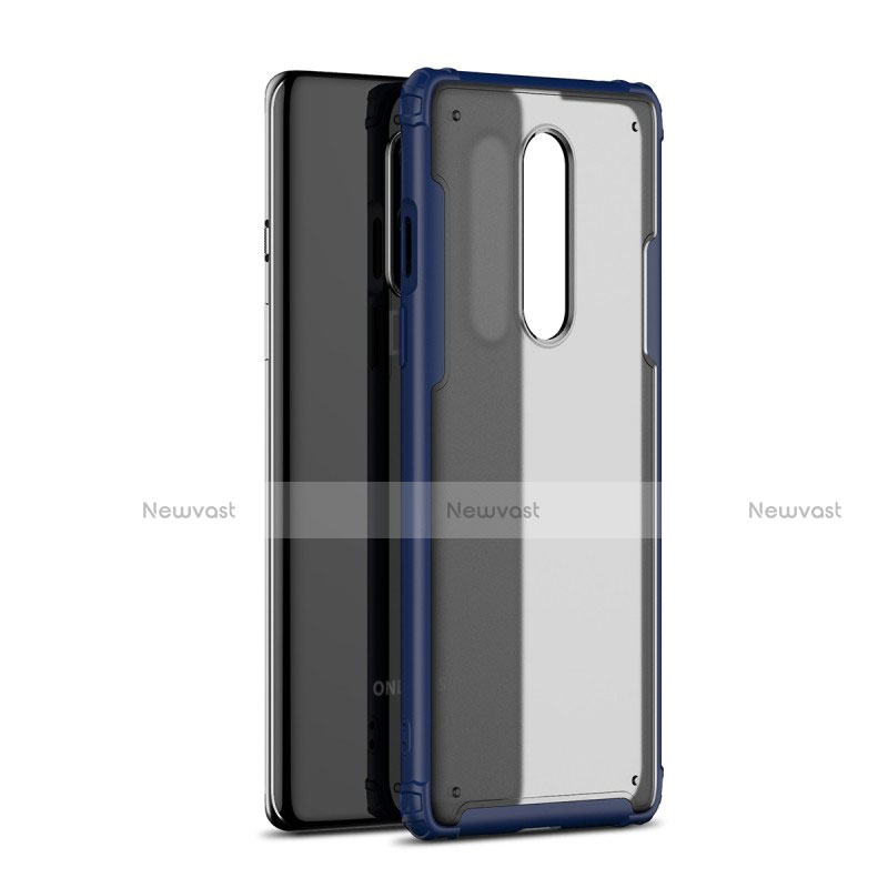 Silicone Transparent Mirror Frame Case Cover H01 for OnePlus 8 Blue