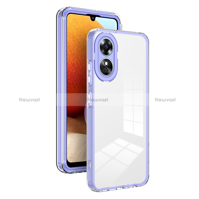 Silicone Transparent Mirror Frame Case Cover H01P for Oppo A17 Purple