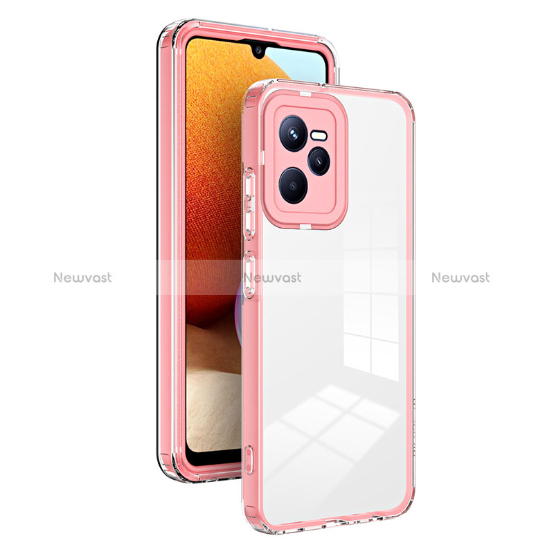 Silicone Transparent Mirror Frame Case Cover H01P for Realme C35 Rose Gold