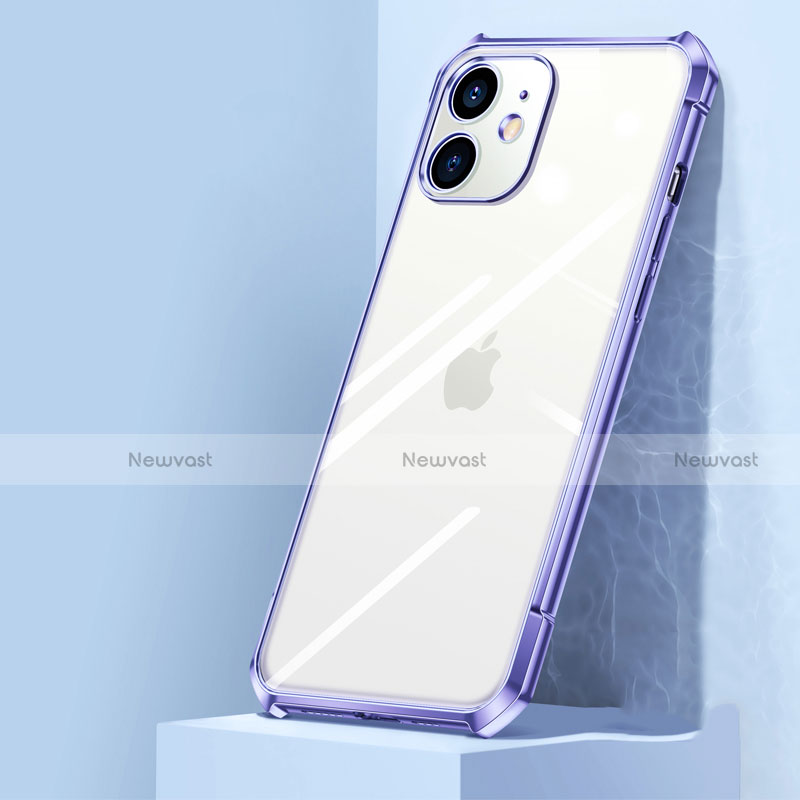 Silicone Transparent Mirror Frame Case Cover H02 for Apple iPhone 12 Clove Purple