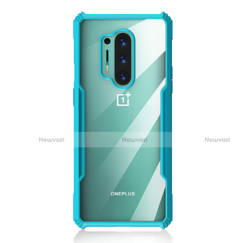 Silicone Transparent Mirror Frame Case Cover H03 for OnePlus 8 Pro Cyan