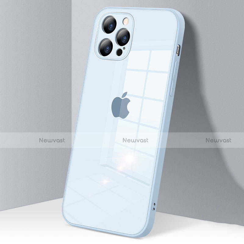 Silicone Transparent Mirror Frame Case Cover H06 for Apple iPhone 12 Pro Max Mint Blue