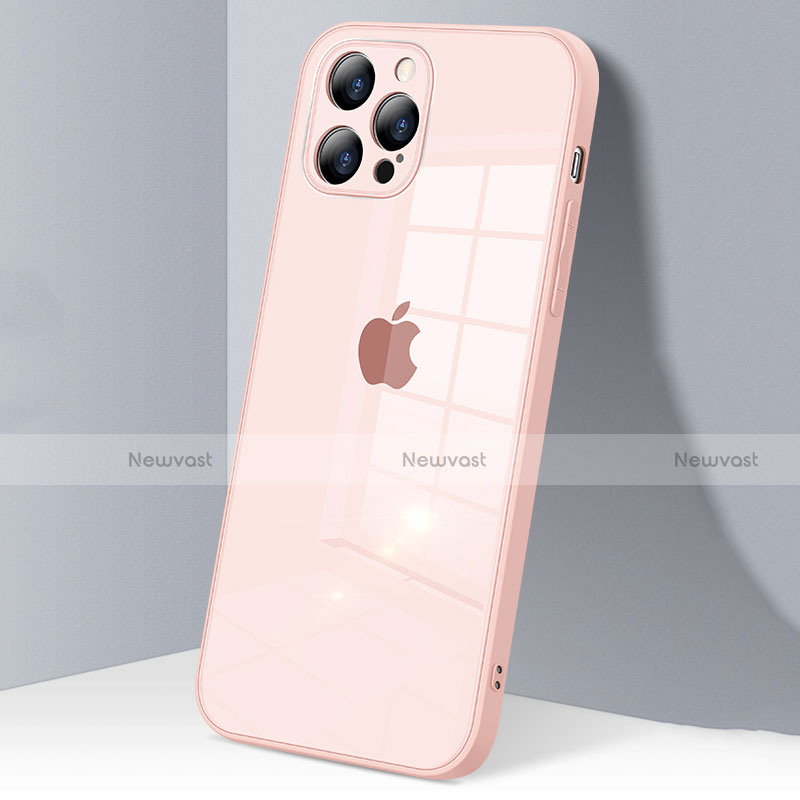 Silicone Transparent Mirror Frame Case Cover H06 for Apple iPhone 12 Pro Max Pink