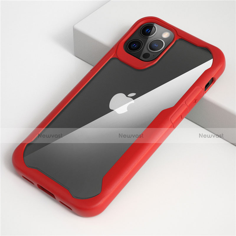 Silicone Transparent Mirror Frame Case Cover M01 for Apple iPhone 12 Pro Max Red