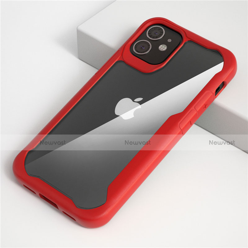 Silicone Transparent Mirror Frame Case Cover M01 for Apple iPhone 12 Red