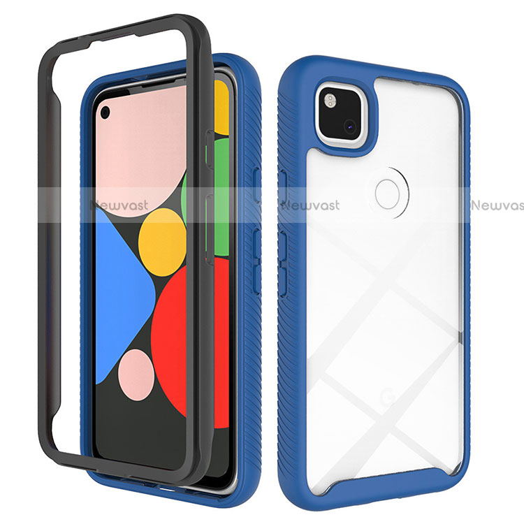 Silicone Transparent Mirror Frame Case Cover M01 for Google Pixel 4a Blue