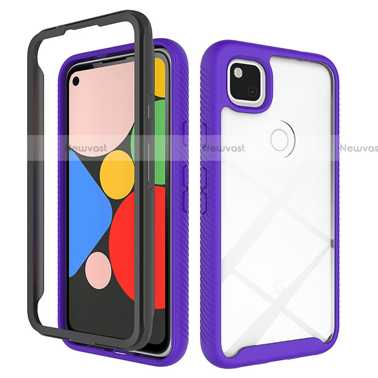 Silicone Transparent Mirror Frame Case Cover M01 for Google Pixel 4a Purple