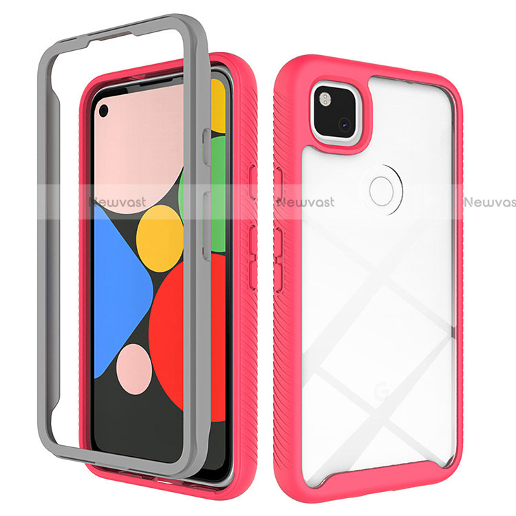 Silicone Transparent Mirror Frame Case Cover M01 for Google Pixel 4a Red