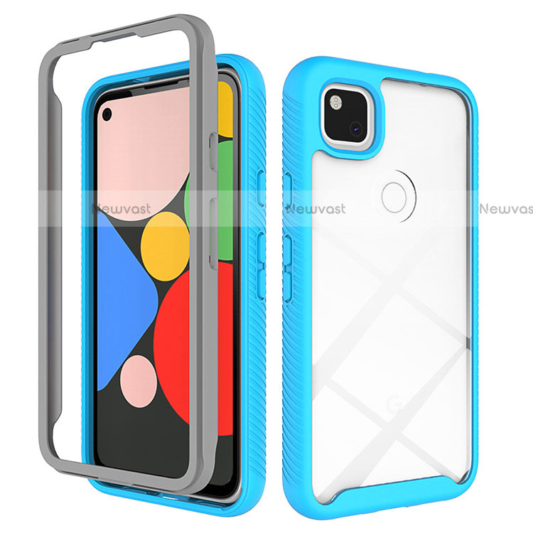 Silicone Transparent Mirror Frame Case Cover M01 for Google Pixel 4a Sky Blue