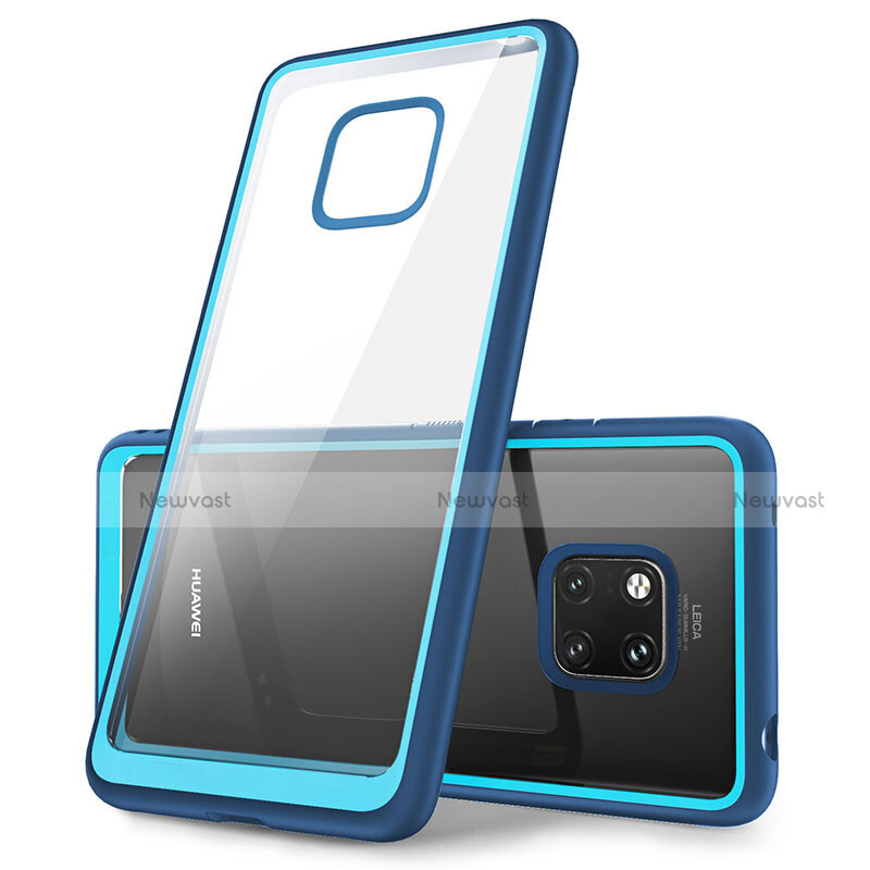 Silicone Transparent Mirror Frame Case Cover M01 for Huawei Mate 20 Pro Blue