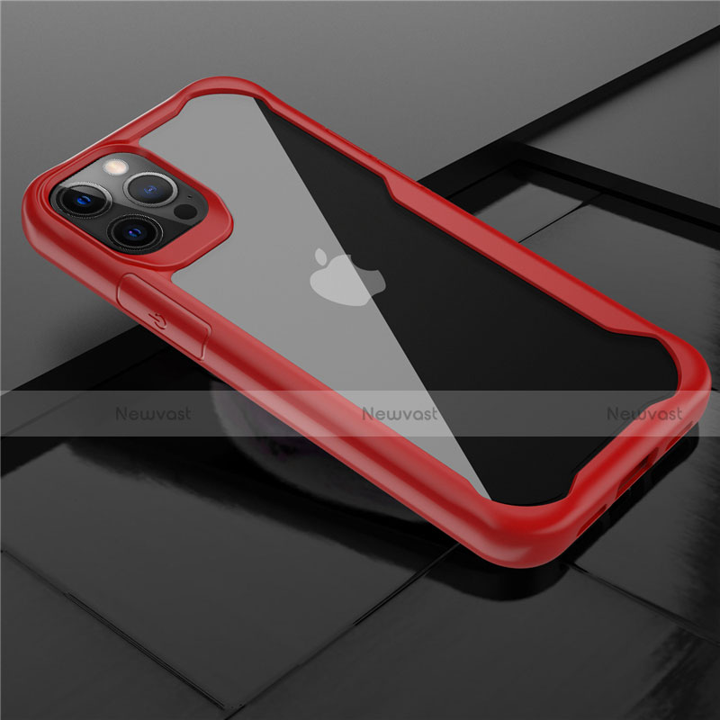 Silicone Transparent Mirror Frame Case Cover M02 for Apple iPhone 12 Pro Max Red
