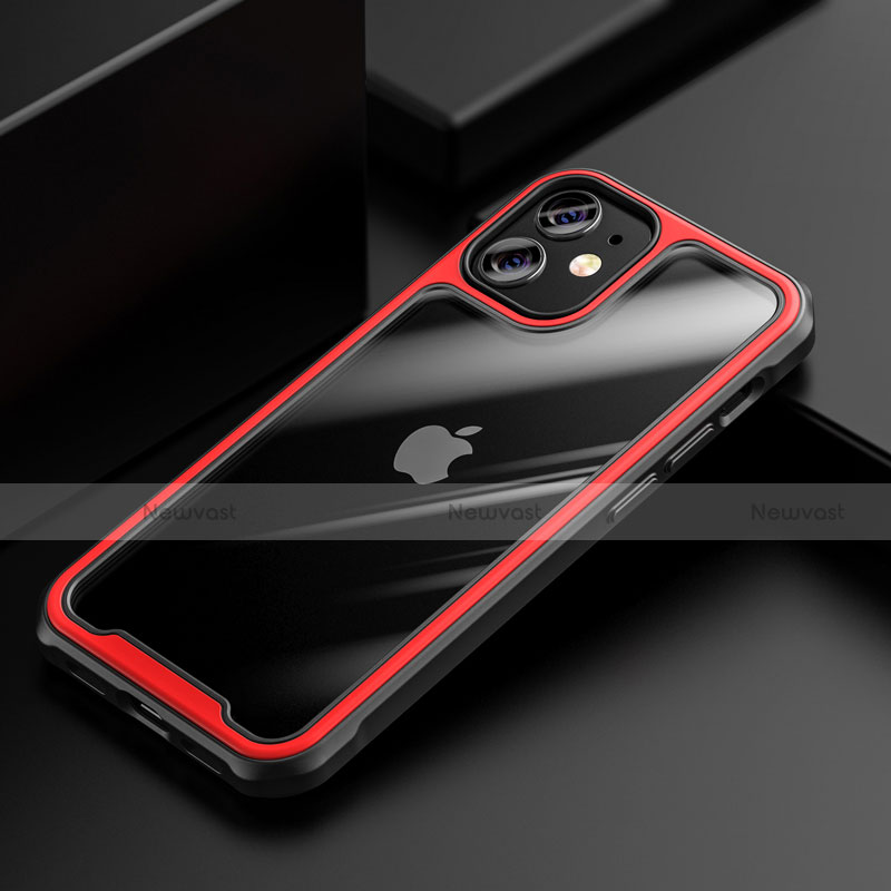 Silicone Transparent Mirror Frame Case Cover M03 for Apple iPhone 12 Red