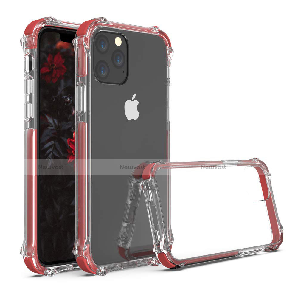 Silicone Transparent Mirror Frame Case Cover M04 for Apple iPhone 11 Pro Max Red