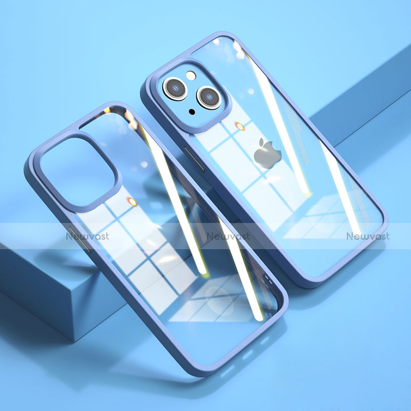 Silicone Transparent Mirror Frame Case Cover M04 for Apple iPhone 14 Plus Blue