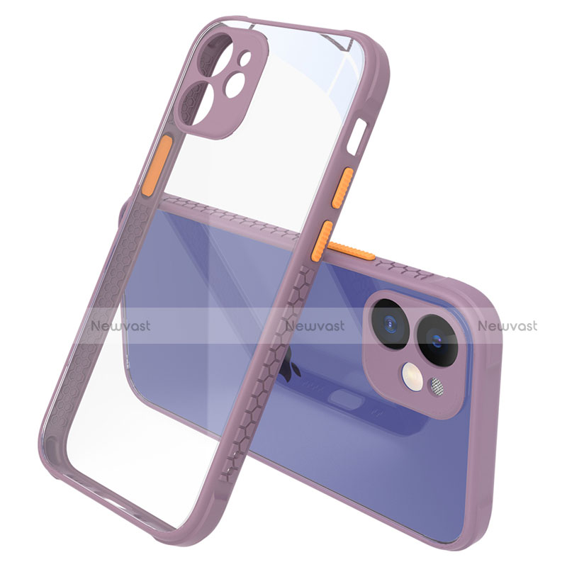 Silicone Transparent Mirror Frame Case Cover M05 for Apple iPhone 12 Clove Purple