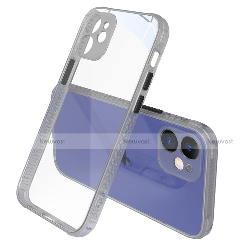 Silicone Transparent Mirror Frame Case Cover M05 for Apple iPhone 12 Gray