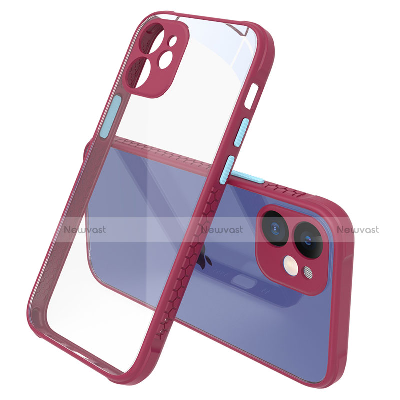Silicone Transparent Mirror Frame Case Cover M05 for Apple iPhone 12 Mini Red Wine