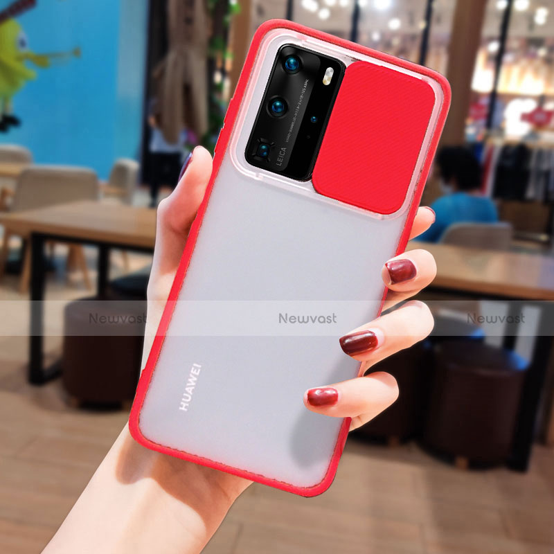 Silicone Transparent Mirror Frame Case Cover N05 for Huawei P40 Pro Red