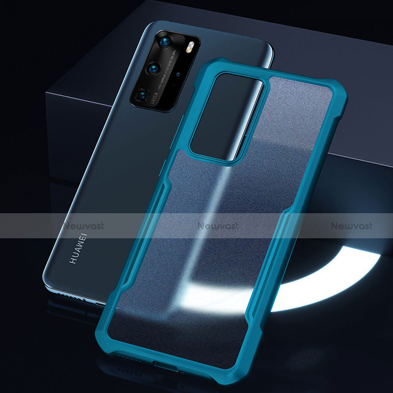 Silicone Transparent Mirror Frame Case Cover N06 for Huawei P40 Pro Cyan
