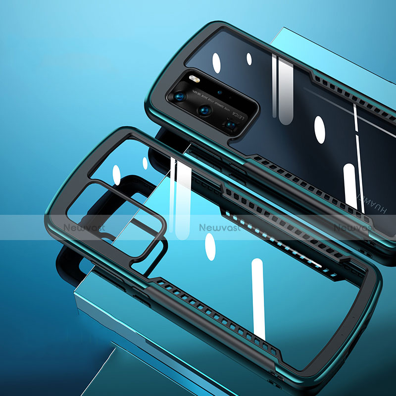 Silicone Transparent Mirror Frame Case Cover N08 for Huawei P40 Pro Cyan