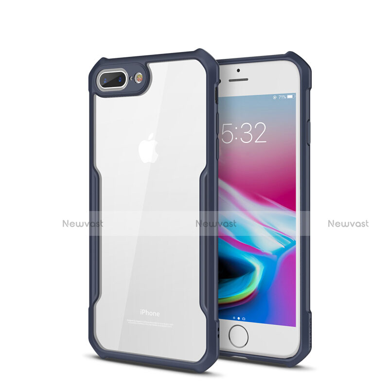 Silicone Transparent Mirror Frame Case Cover P01 for Apple iPhone 8 Plus Blue