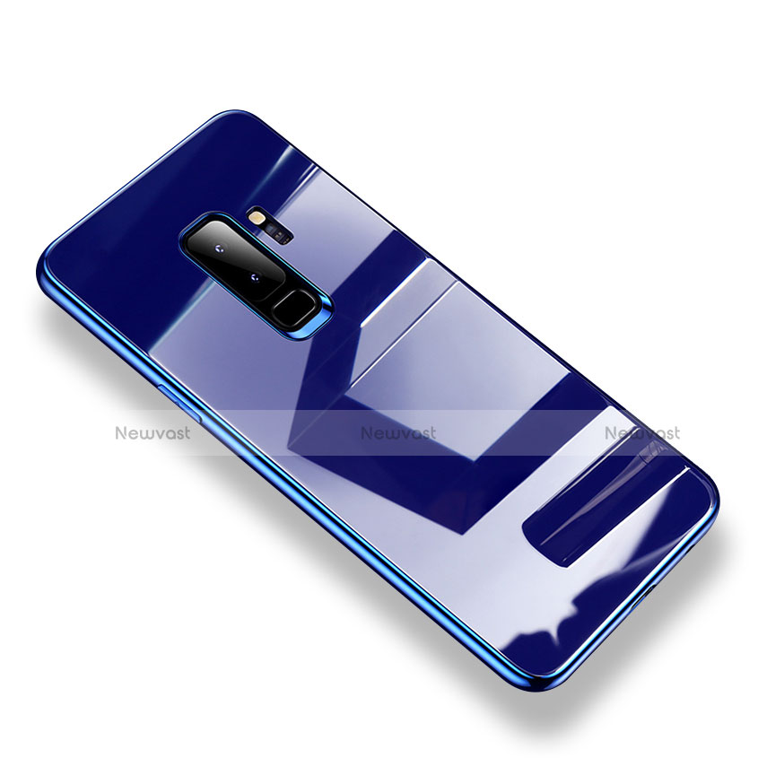 Silicone Transparent Mirror Frame Case Cover S01 for Samsung Galaxy S9 Plus Blue