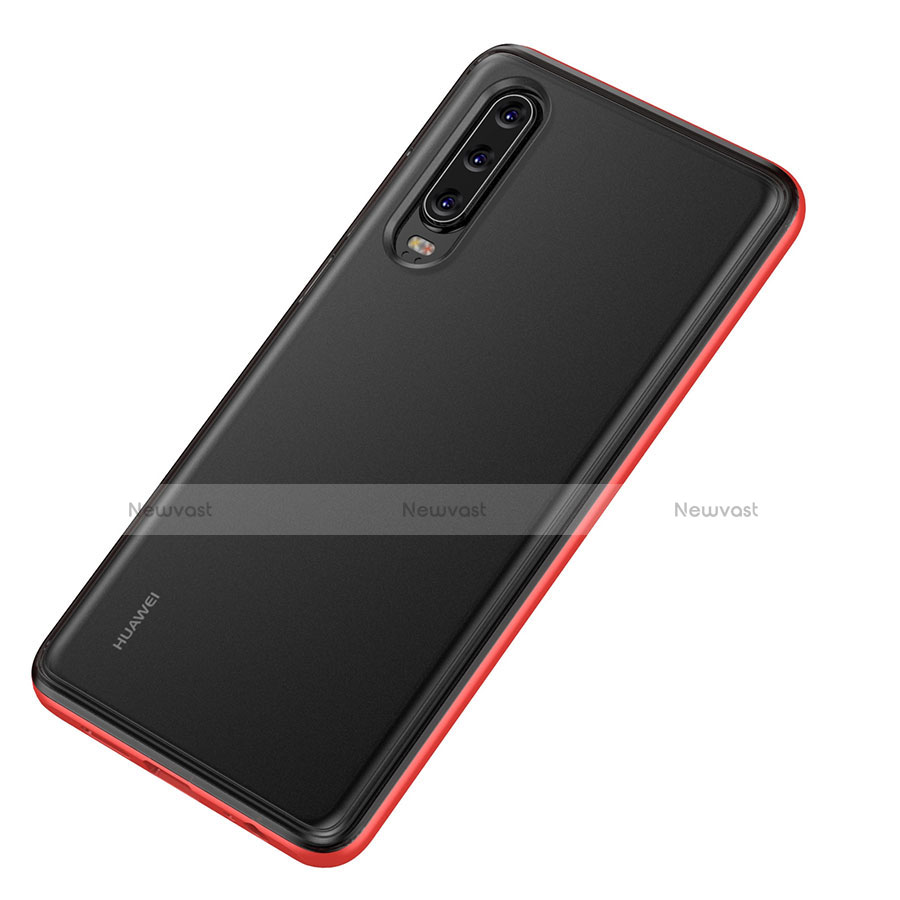 Silicone Transparent Mirror Frame Case Cover T04 for Huawei P30 Red
