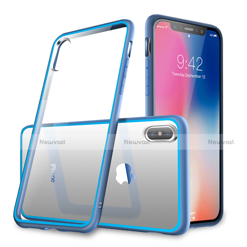 Silicone Transparent Mirror Frame Cover 360 Degrees for Apple iPhone Xs Blue