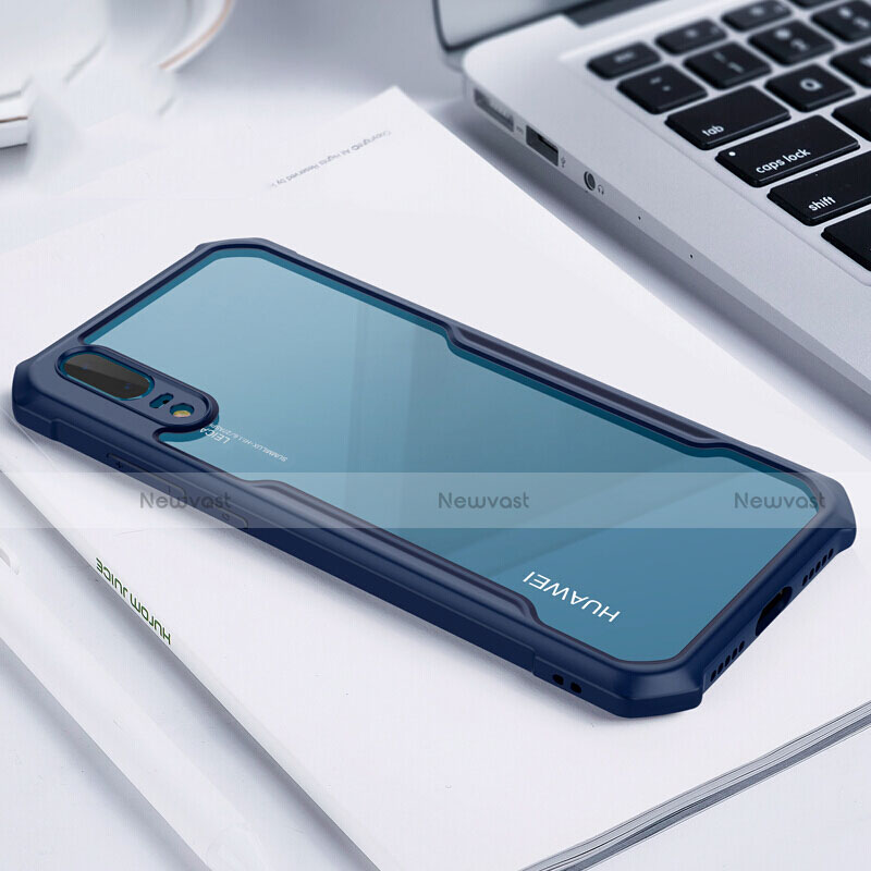 Silicone Transparent Mirror M01 Frame Case Cover for Huawei P20 Blue