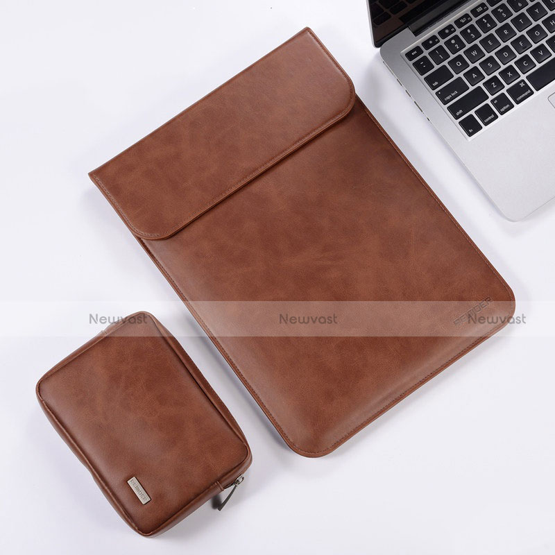 Sleeve Velvet Bag Leather Case Pocket for Apple MacBook Air 13.3 inch (2018) Brown