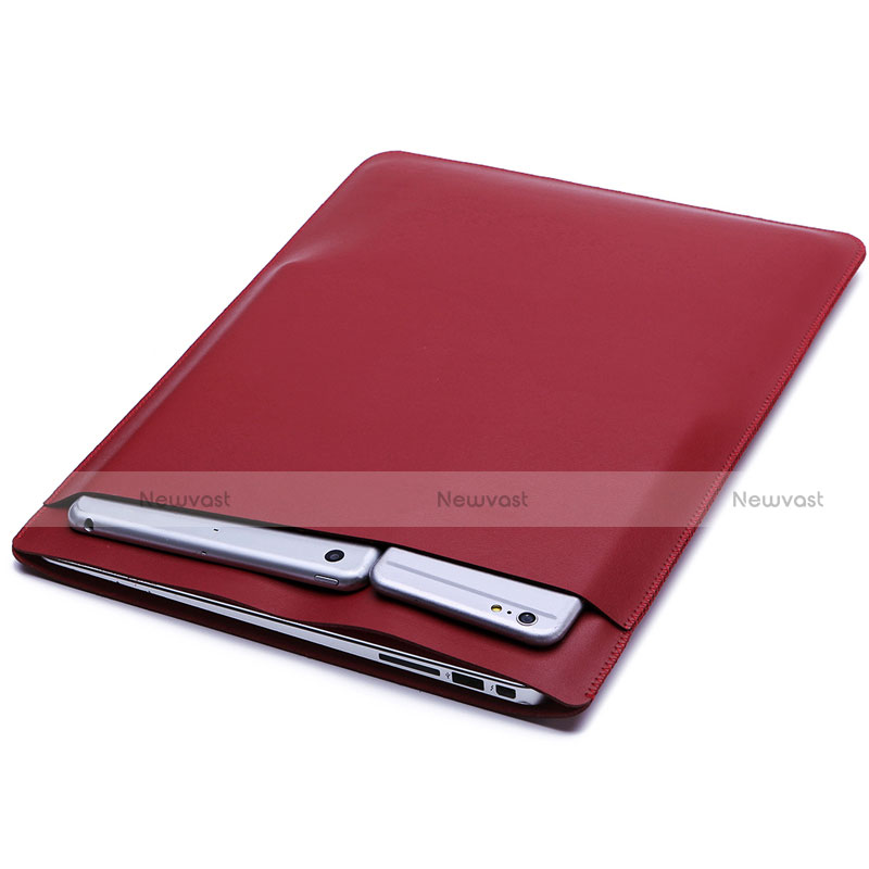 Sleeve Velvet Bag Leather Case Pocket L01 for Huawei Matebook D15 (2020) 15.6 Red Wine