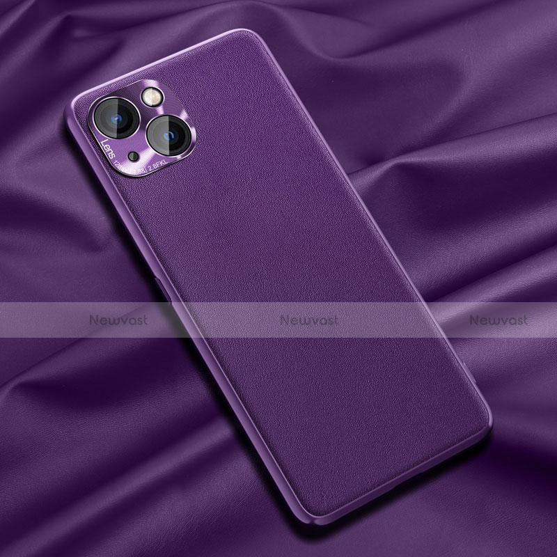 Soft Luxury Leather Snap On Case Cover A01 for Apple iPhone 13 Mini Purple