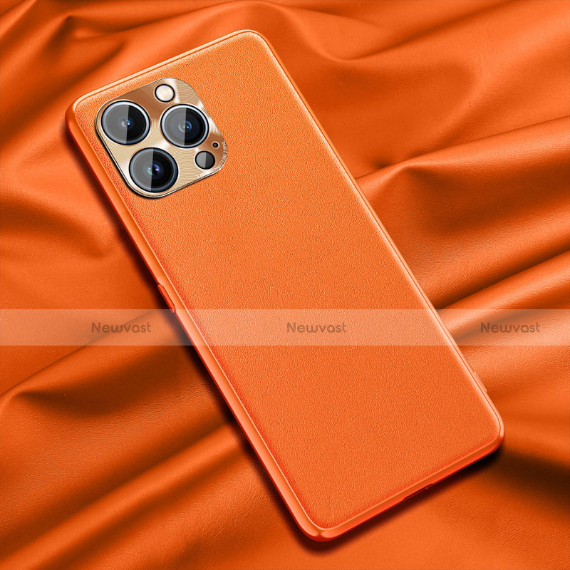 Soft Luxury Leather Snap On Case Cover A01 for Apple iPhone 13 Pro Max Orange