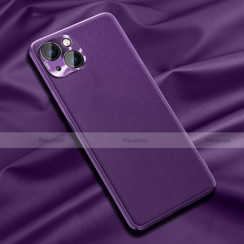 Soft Luxury Leather Snap On Case Cover A01 for Apple iPhone 13 Purple