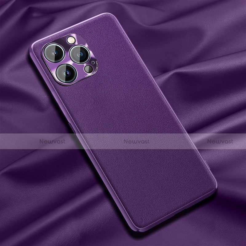 Soft Luxury Leather Snap On Case Cover A01 for Apple iPhone 14 Pro Max Purple