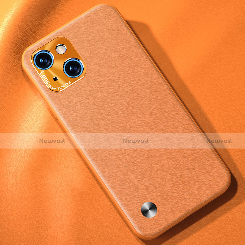 Soft Luxury Leather Snap On Case Cover A05 for Apple iPhone 14 Orange