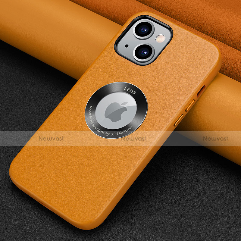 Soft Luxury Leather Snap On Case Cover A08 for Apple iPhone 14 Orange