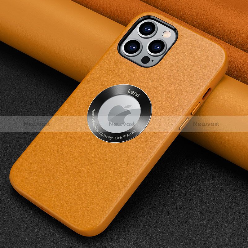 Soft Luxury Leather Snap On Case Cover A08 for Apple iPhone 14 Pro Max Orange