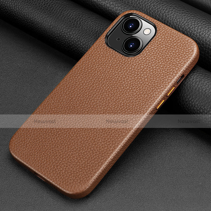 Soft Luxury Leather Snap On Case Cover A09 for Apple iPhone 13 Brown