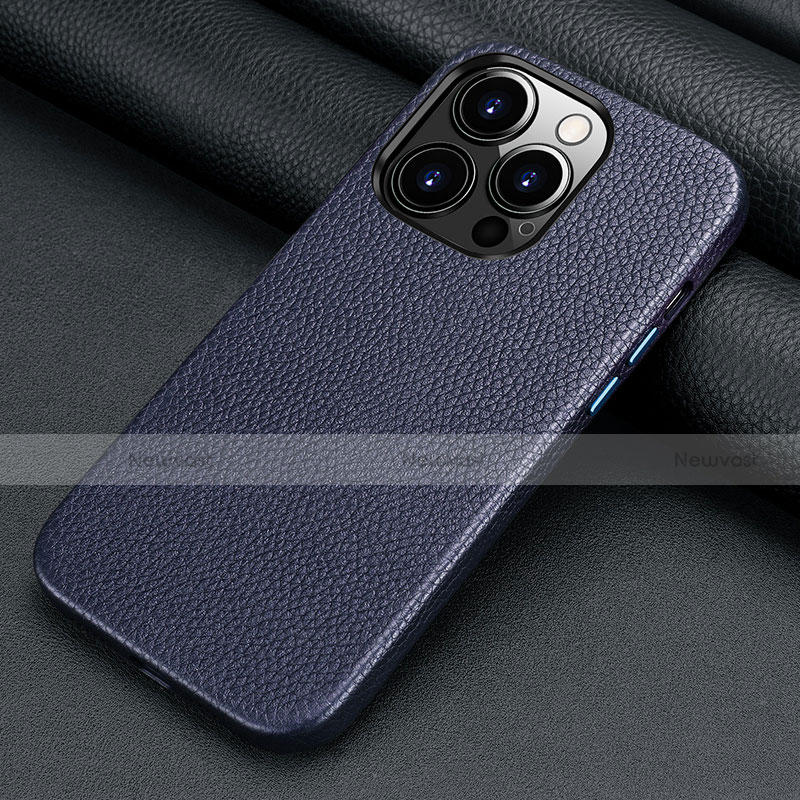 Soft Luxury Leather Snap On Case Cover A09 for Apple iPhone 13 Pro Blue