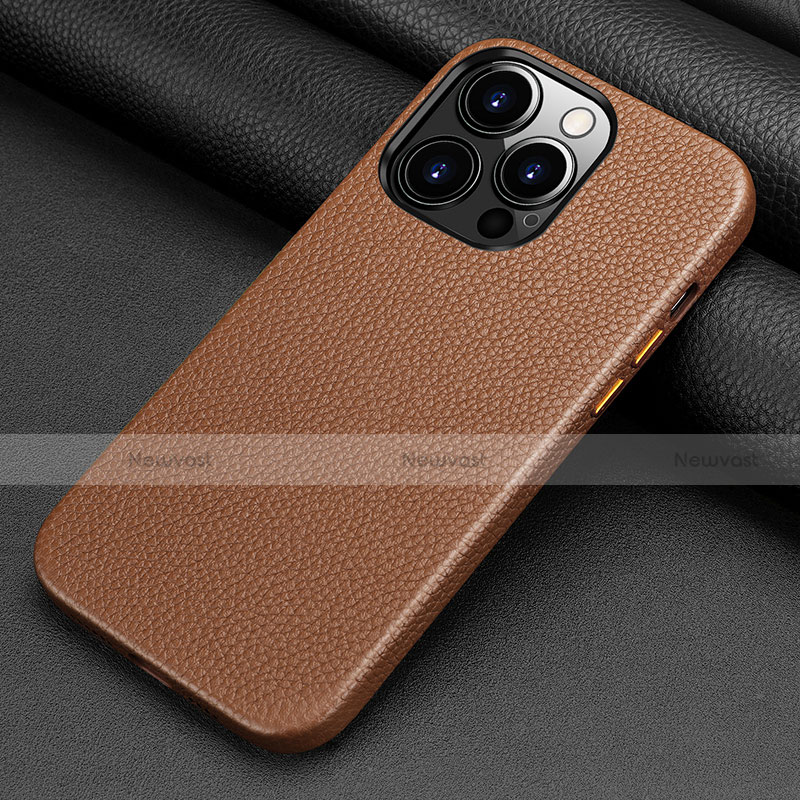 Soft Luxury Leather Snap On Case Cover A09 for Apple iPhone 13 Pro Brown