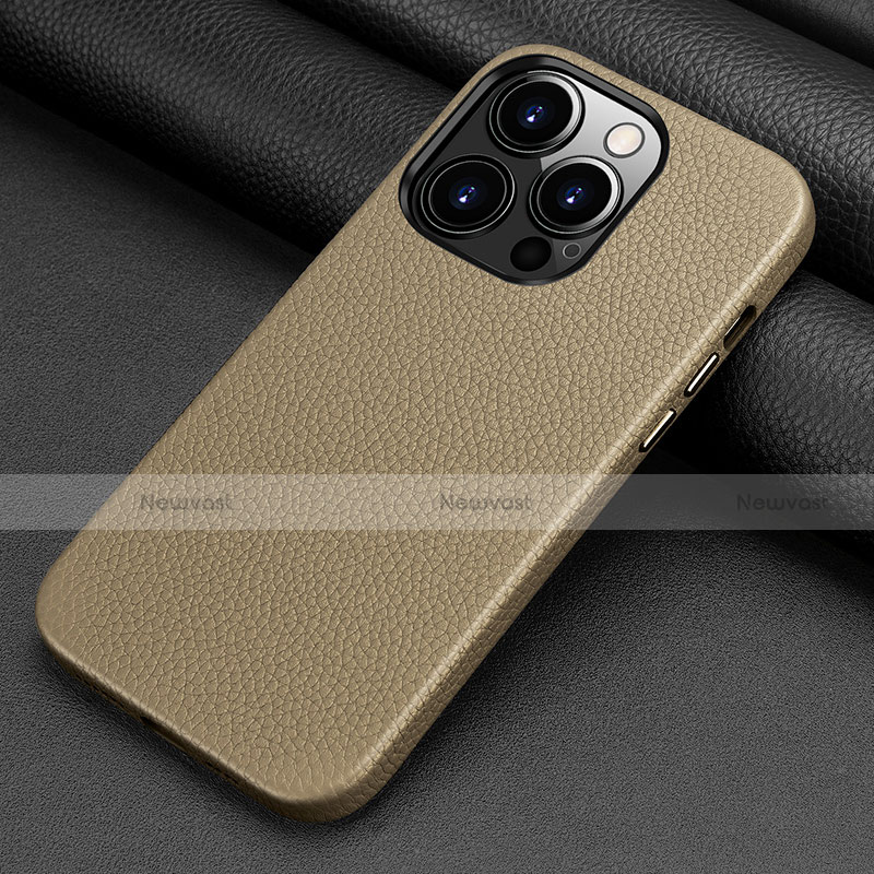 Soft Luxury Leather Snap On Case Cover A09 for Apple iPhone 13 Pro Max Gray