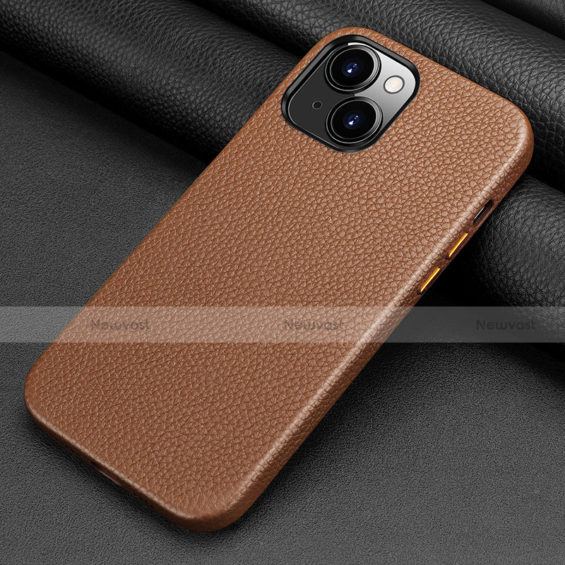 Soft Luxury Leather Snap On Case Cover A09 for Apple iPhone 14 Brown