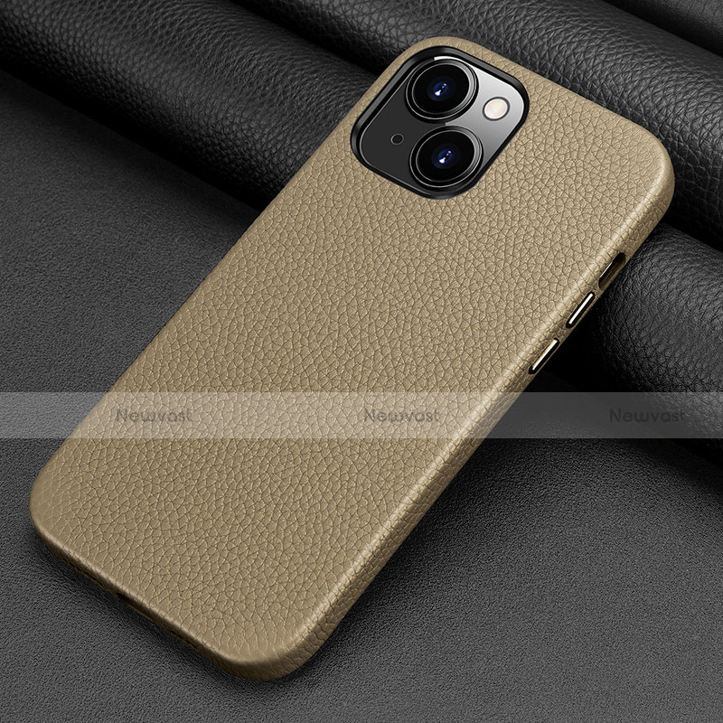 Soft Luxury Leather Snap On Case Cover A09 for Apple iPhone 14 Gray