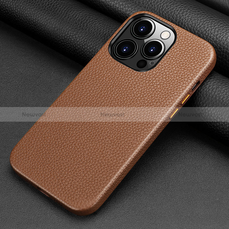 Soft Luxury Leather Snap On Case Cover A09 for Apple iPhone 14 Pro Brown