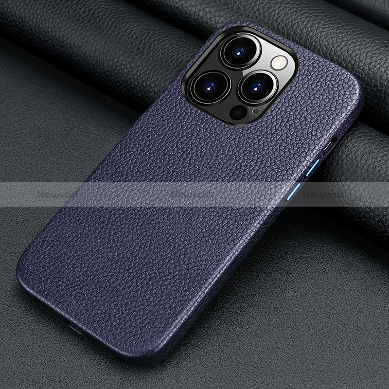 Soft Luxury Leather Snap On Case Cover A09 for Apple iPhone 14 Pro Max Blue