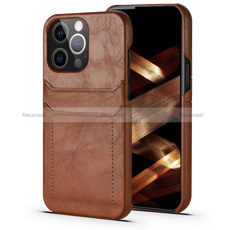 Soft Luxury Leather Snap On Case Cover A14 for Apple iPhone 14 Pro Light Brown