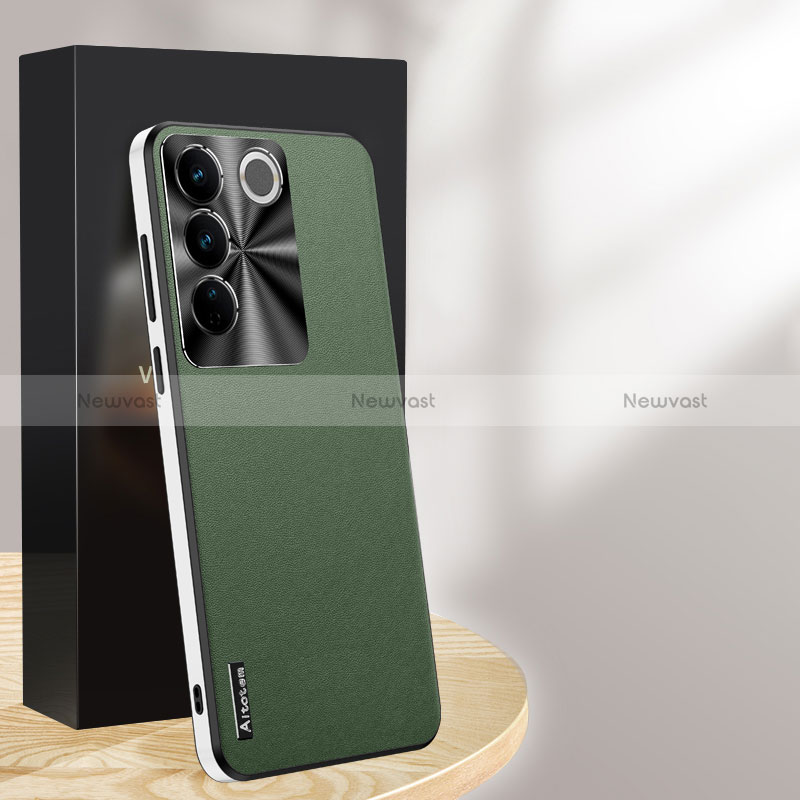 Soft Luxury Leather Snap On Case Cover AT1 for Vivo V27 Pro 5G Green
