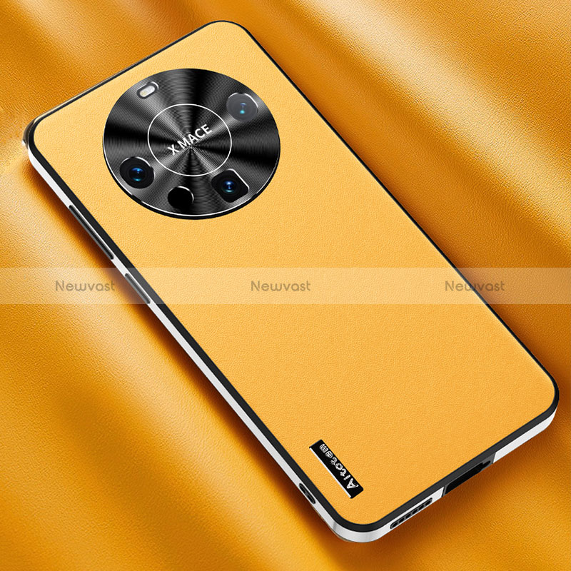 Soft Luxury Leather Snap On Case Cover AT2 for Huawei Mate 60 Pro Yellow