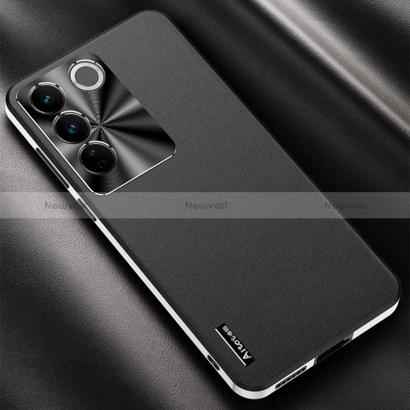 Soft Luxury Leather Snap On Case Cover AT2 for Vivo V27 5G Black
